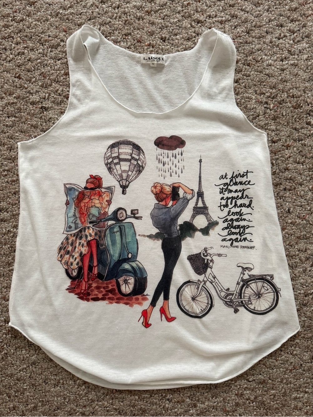La Soliv White Paris Graphic Tank Top